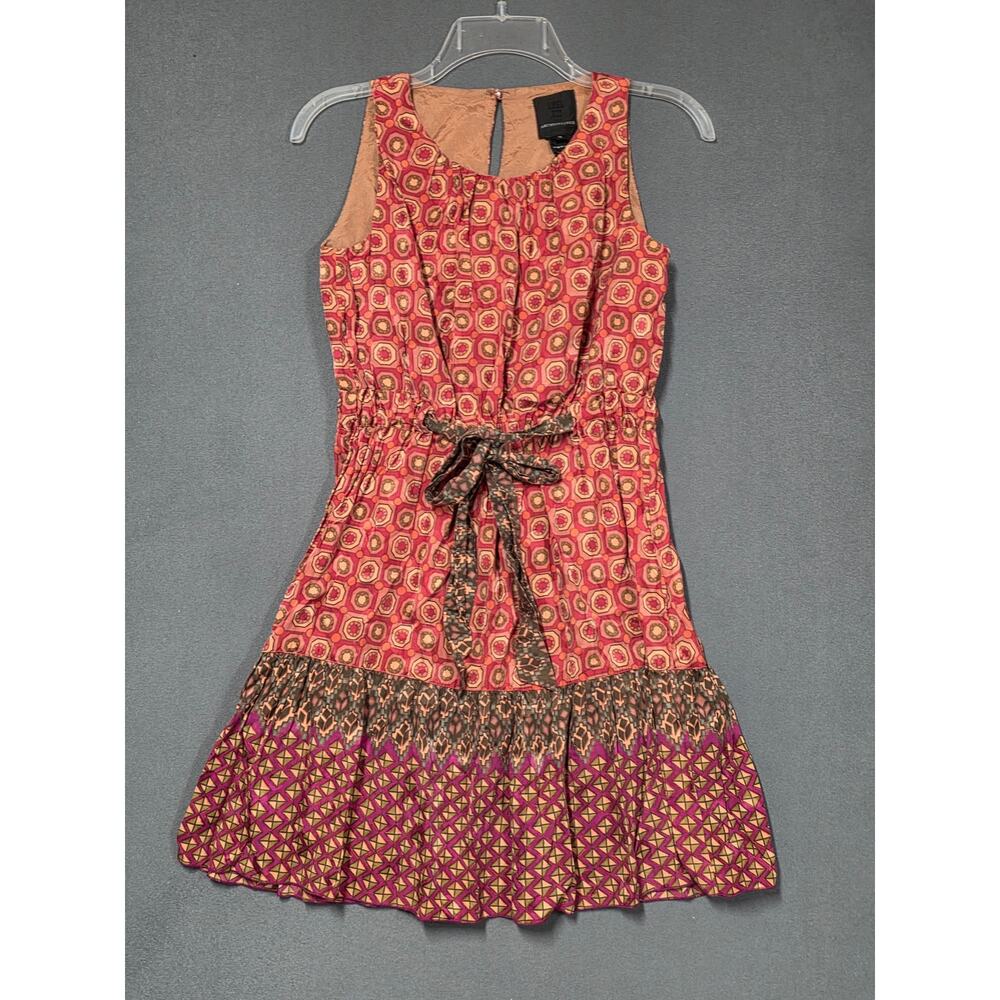 Anna Sui for Anthropologie Fiery Tier Boho Dress Size 0 Flowy Mini Silk Cotton